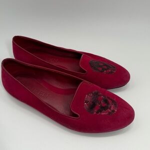 Alexander McQueen Suede Sequin Skull Red Flats